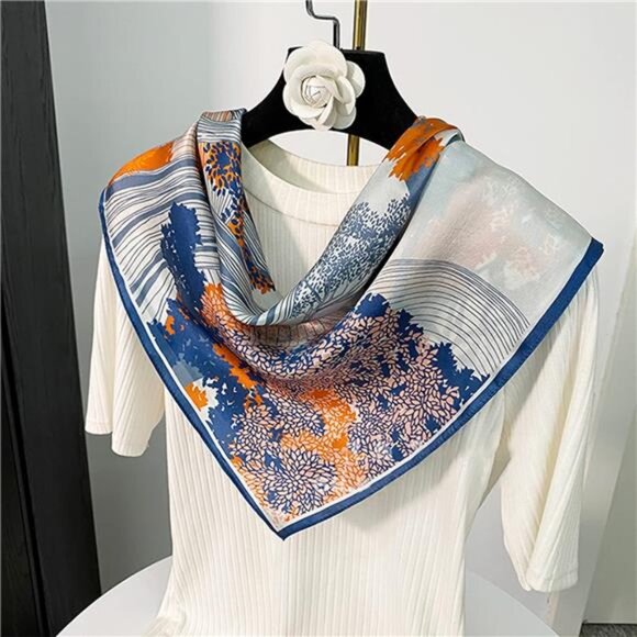 100% Pure Mulberry Silk Square Scarf 27"x27" Women Neckerchief - Picture 5 of 6